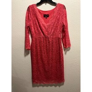 Tiffany Rose Lace Midi Dress Coral V Neck 3/4 Sleeve Made England Size 2